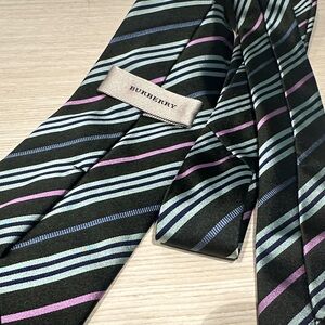 Burberry Men's Tie with Black and Purple Stripes